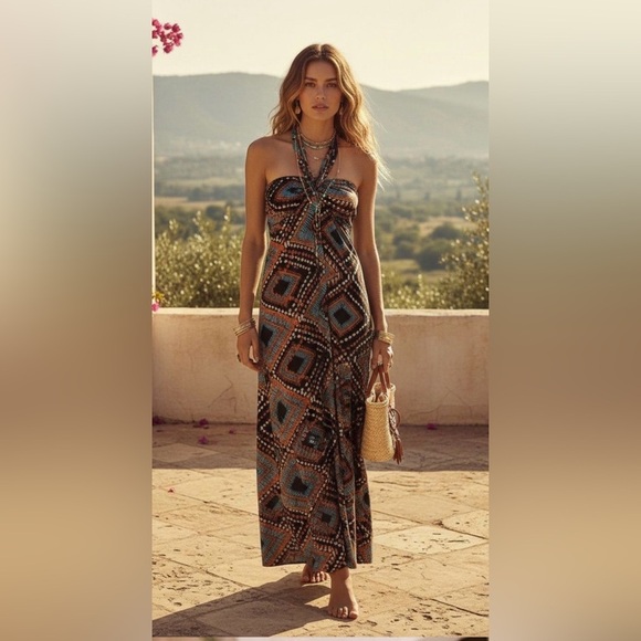 Band of Gypsies Dresses & Skirts - Band Of Gypsies Geometric Print Halter Maxi Dress Excellent Condition Size Small